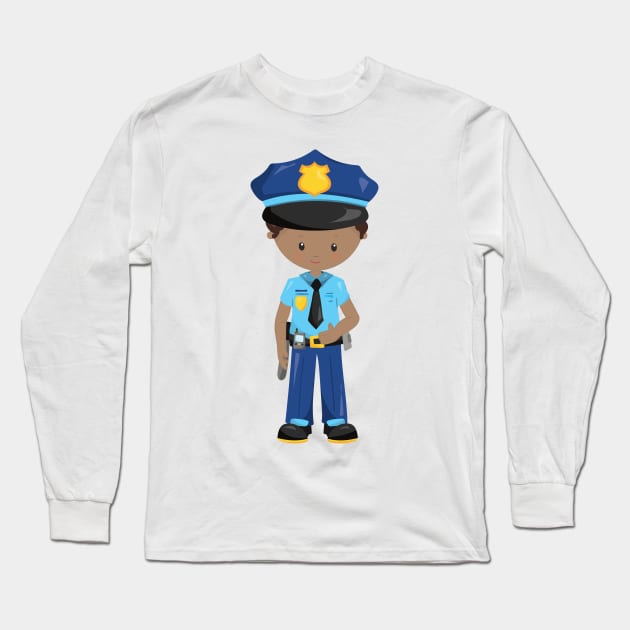 African American Boy, Policeman, Police Officer Long Sleeve T-Shirt by Jelena Dunčević